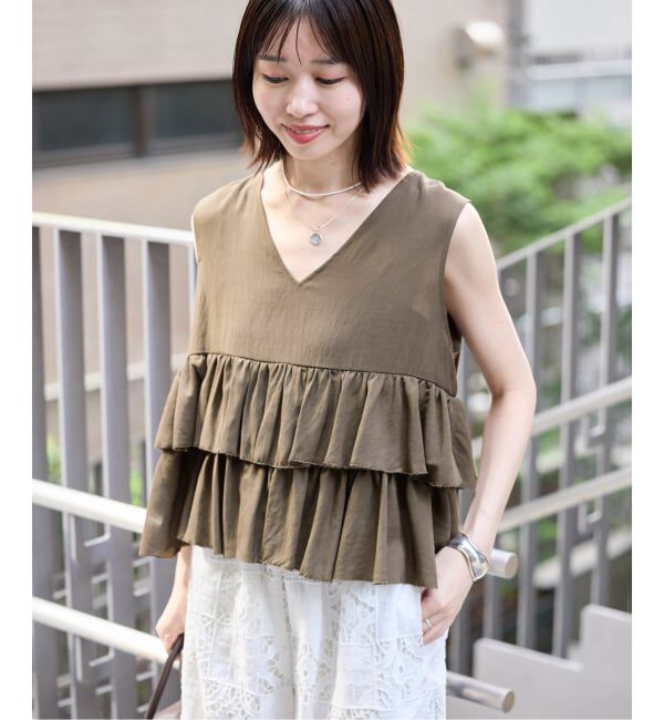SLOBE IENA「《WEB限定カラーあり》2WAYペプラムフリル ノースリーブブラウス」|シャツ・ブラウス|