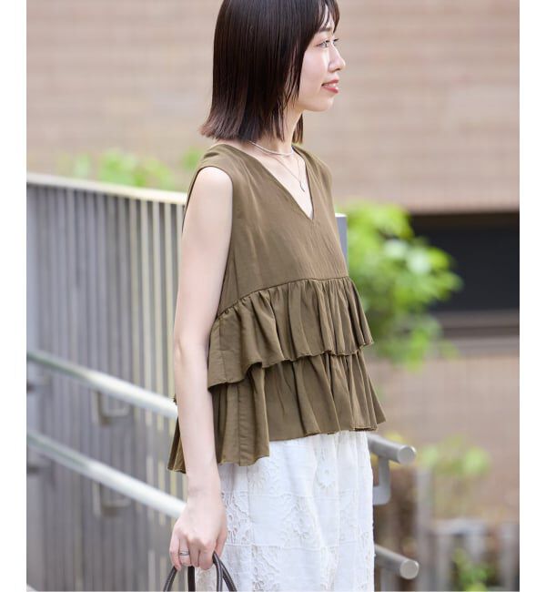 SLOBE IENA「《WEB限定カラーあり》2WAYペプラムフリル ノースリーブブラウス」|シャツ・ブラウス|