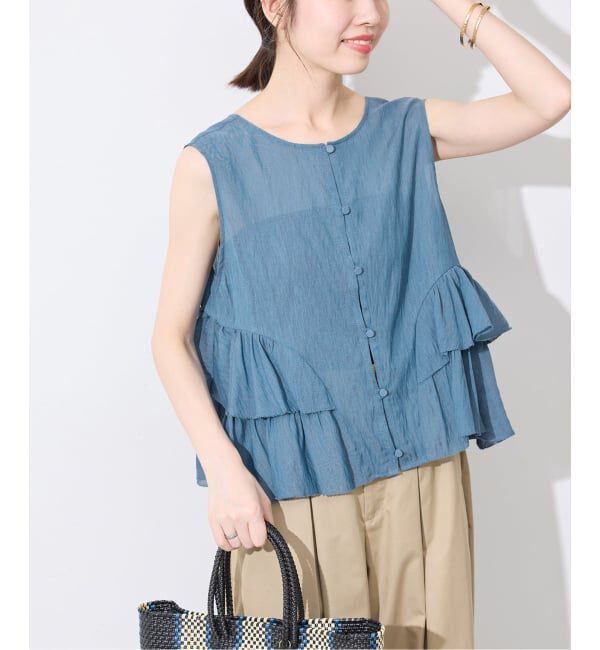 SLOBE IENA「《WEB限定カラーあり》2WAYペプラムフリル ノースリーブブラウス」|シャツ・ブラウス|