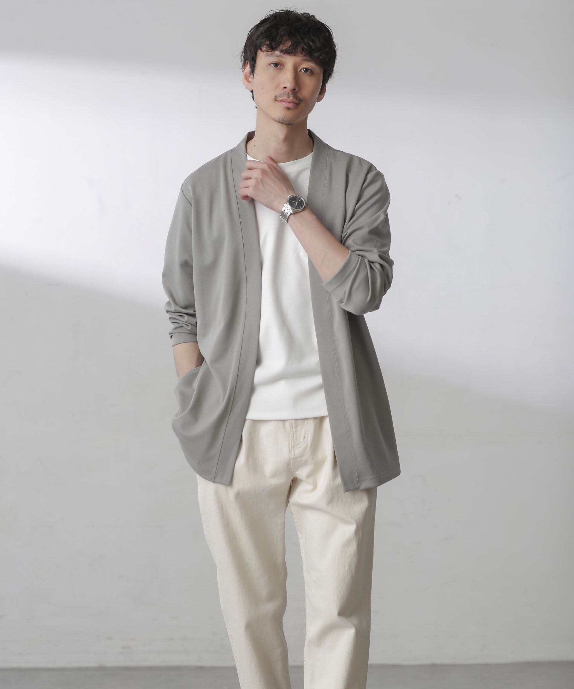 NANO universe「ダブルジャージー着流しカーディガン 24AW」|Tシャツ・カットソー|