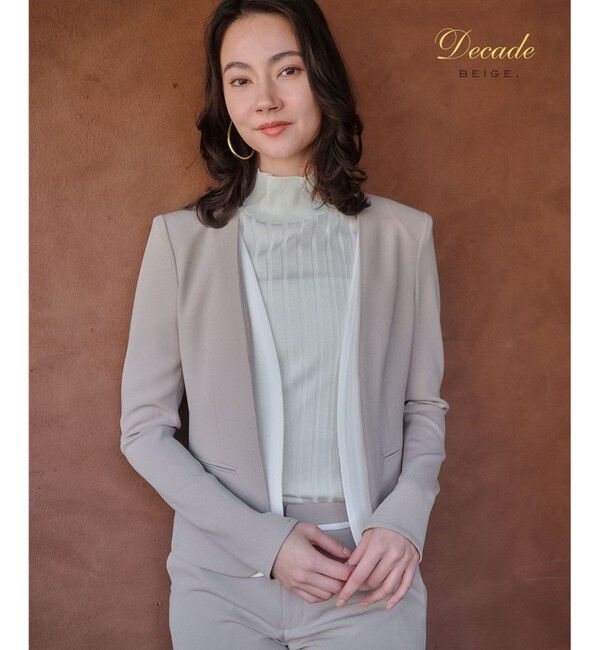 BEIGE,「【セットアップ対応】CINDY / ダブルカラージャケット」|ノーカラージャケット|Taupe x White