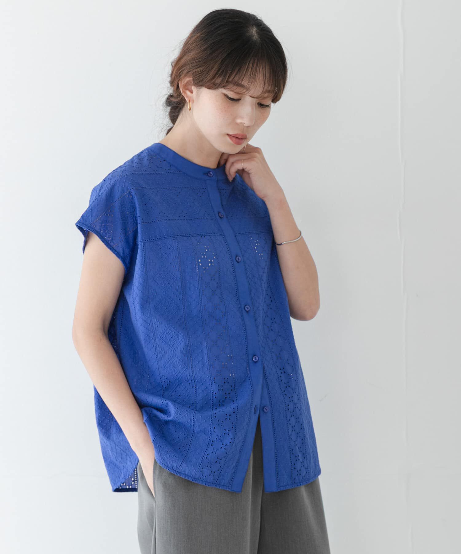 Sonny Label 「『WEB限定』バンドカラーコットンレースシャツ」|シャツ・ブラウス|