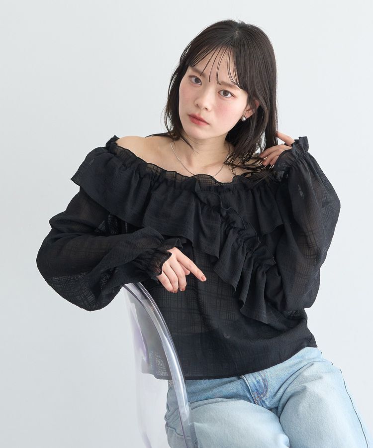 earth music&ecology「シアーチェック2wayオフショルブラウス」|シャツ・ブラウス|