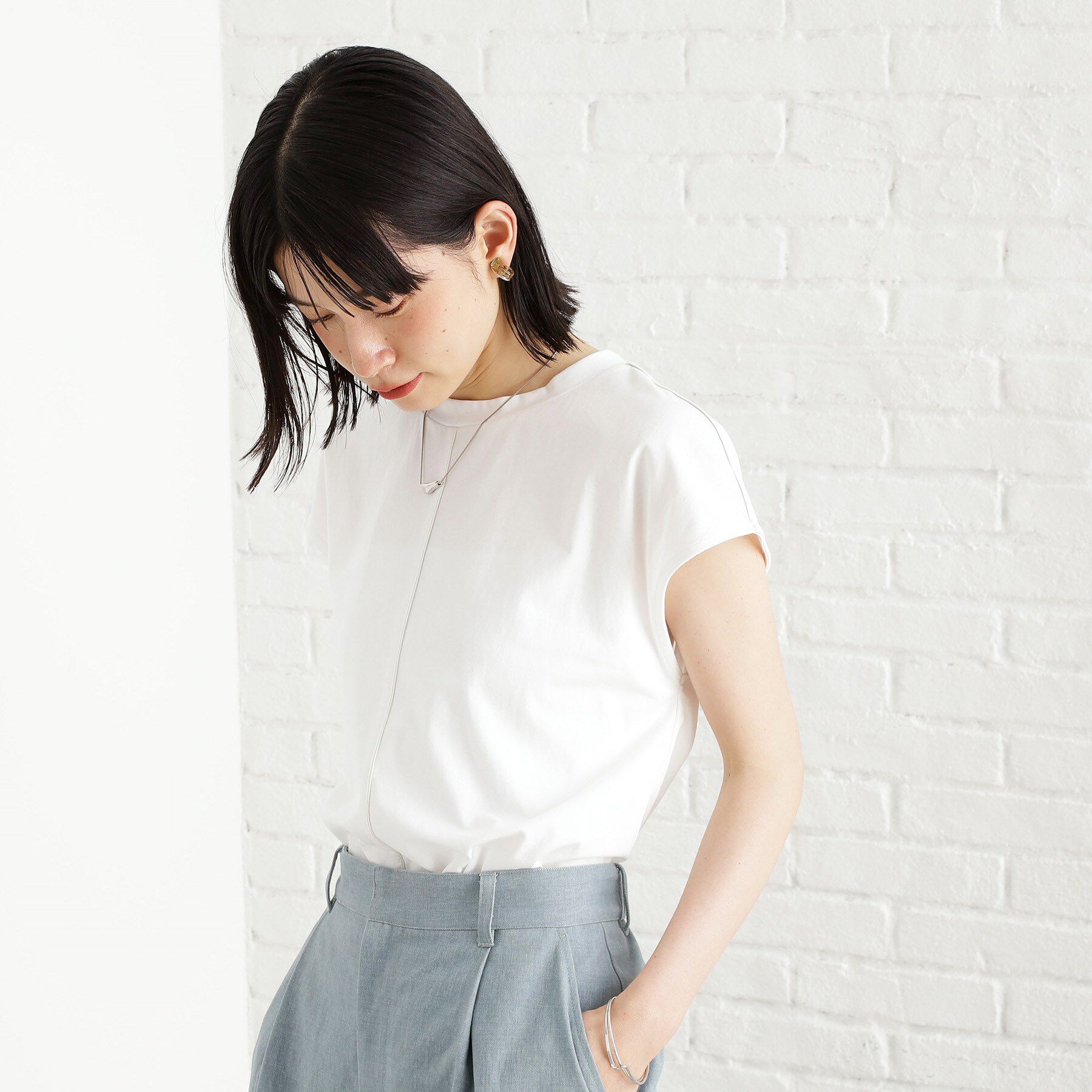 THE SHOP TK「合皮パイピングフレンチTシャツ【洗える】」|Tシャツ・カットソー|