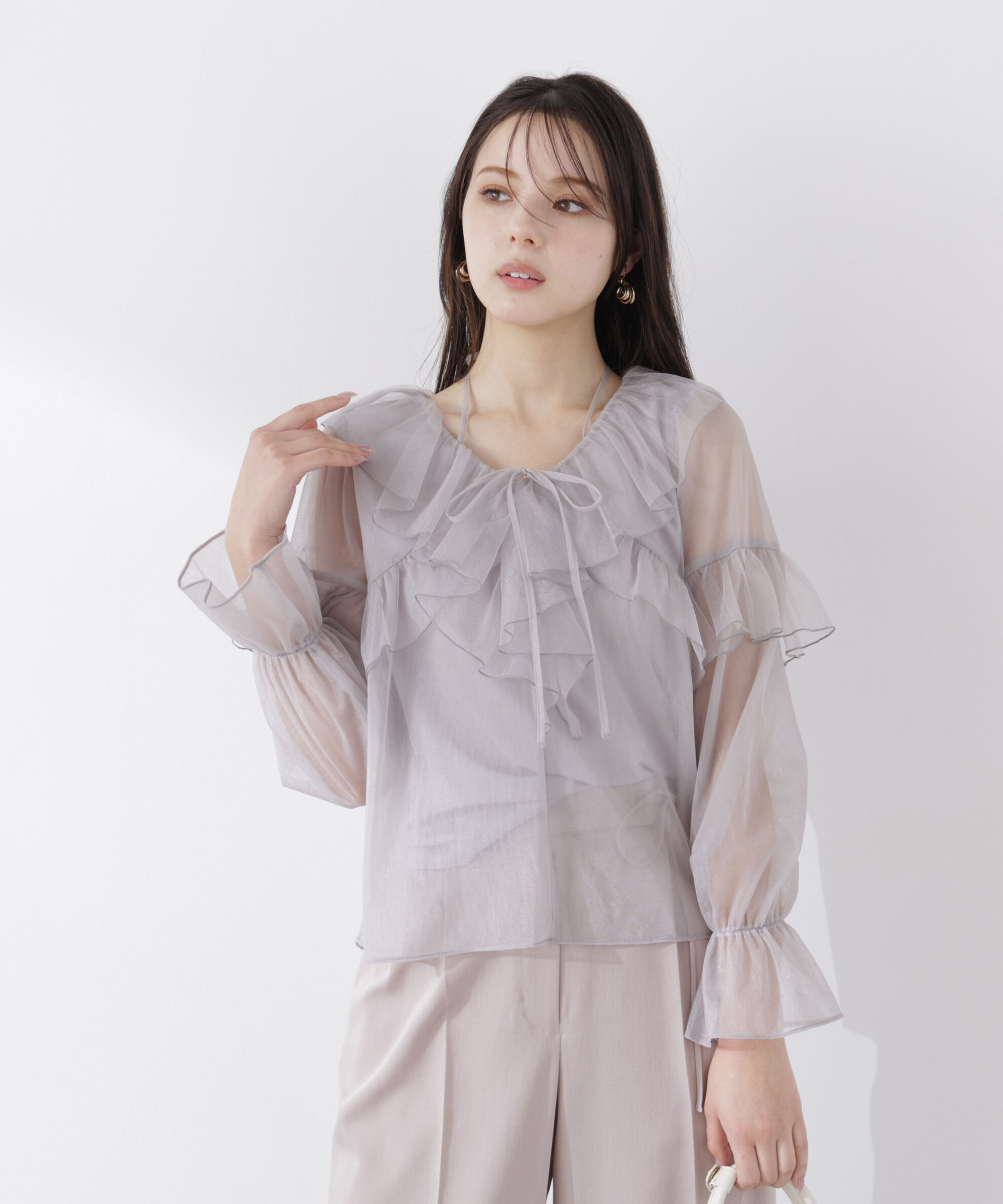 PROPORTION BODY DRESSING「チュールラッフルブラウス　26SS」|シャツ・ブラウス|