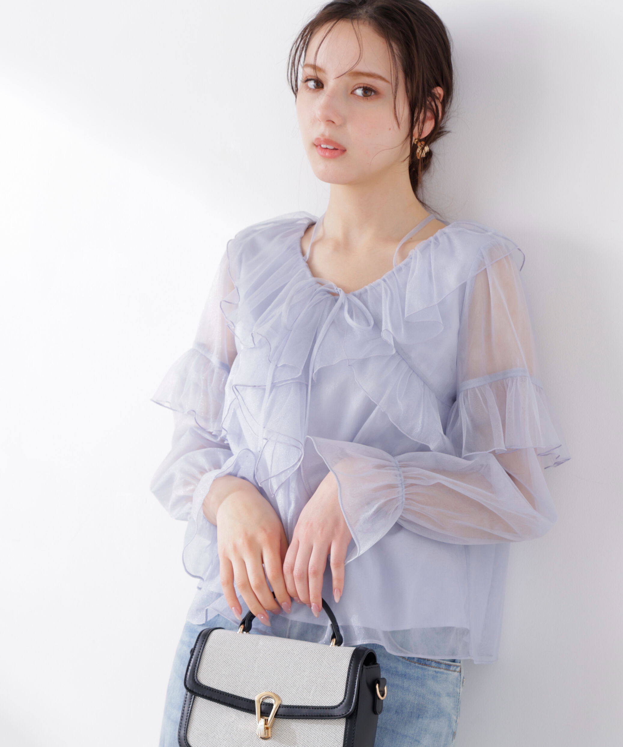 PROPORTION BODY DRESSING「チュールラッフルブラウス　26SS」|シャツ・ブラウス|ブルー