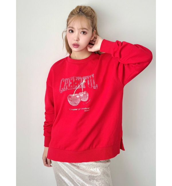 CALNAMUR「クラッシュチェリープリントビッグスウェット」|Tシャツ・カットソー|