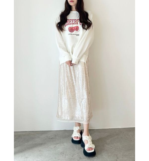 CALNAMUR「クラッシュチェリープリントビッグスウェット」|Tシャツ・カットソー|