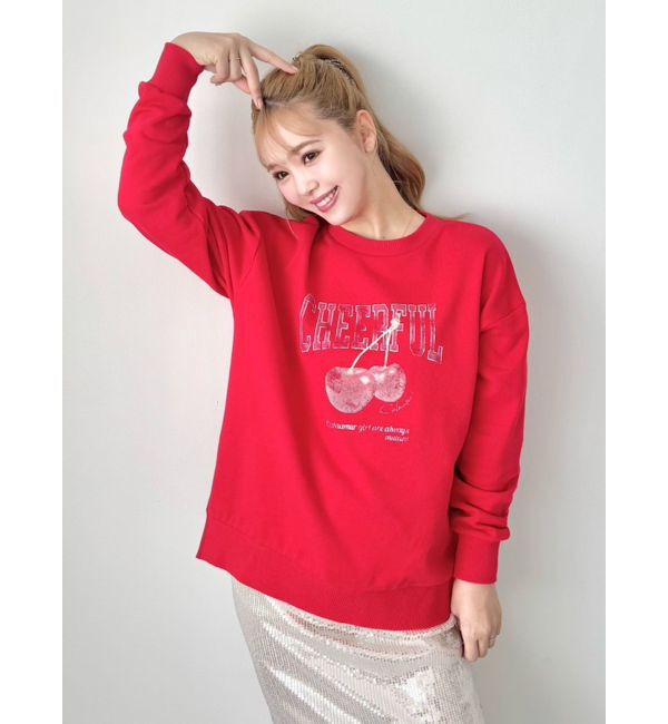 CALNAMUR「クラッシュチェリープリントビッグスウェット」|Tシャツ・カットソー|