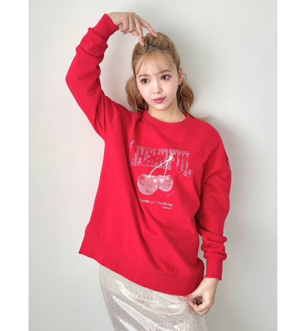 CALNAMUR「クラッシュチェリープリントビッグスウェット」|Tシャツ・カットソー|