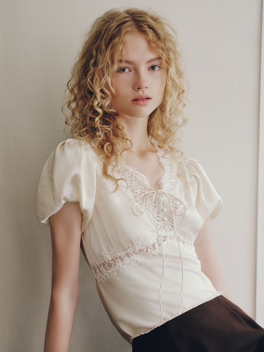 LILY BROWN「ヴィンテージレースサテントップス」|Tシャツ・カットソー|