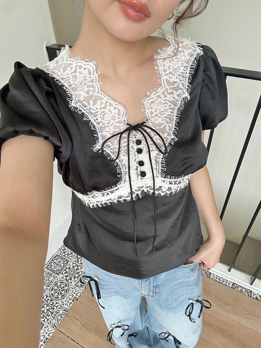 LILY BROWN「ヴィンテージレースサテントップス」|Tシャツ・カットソー|