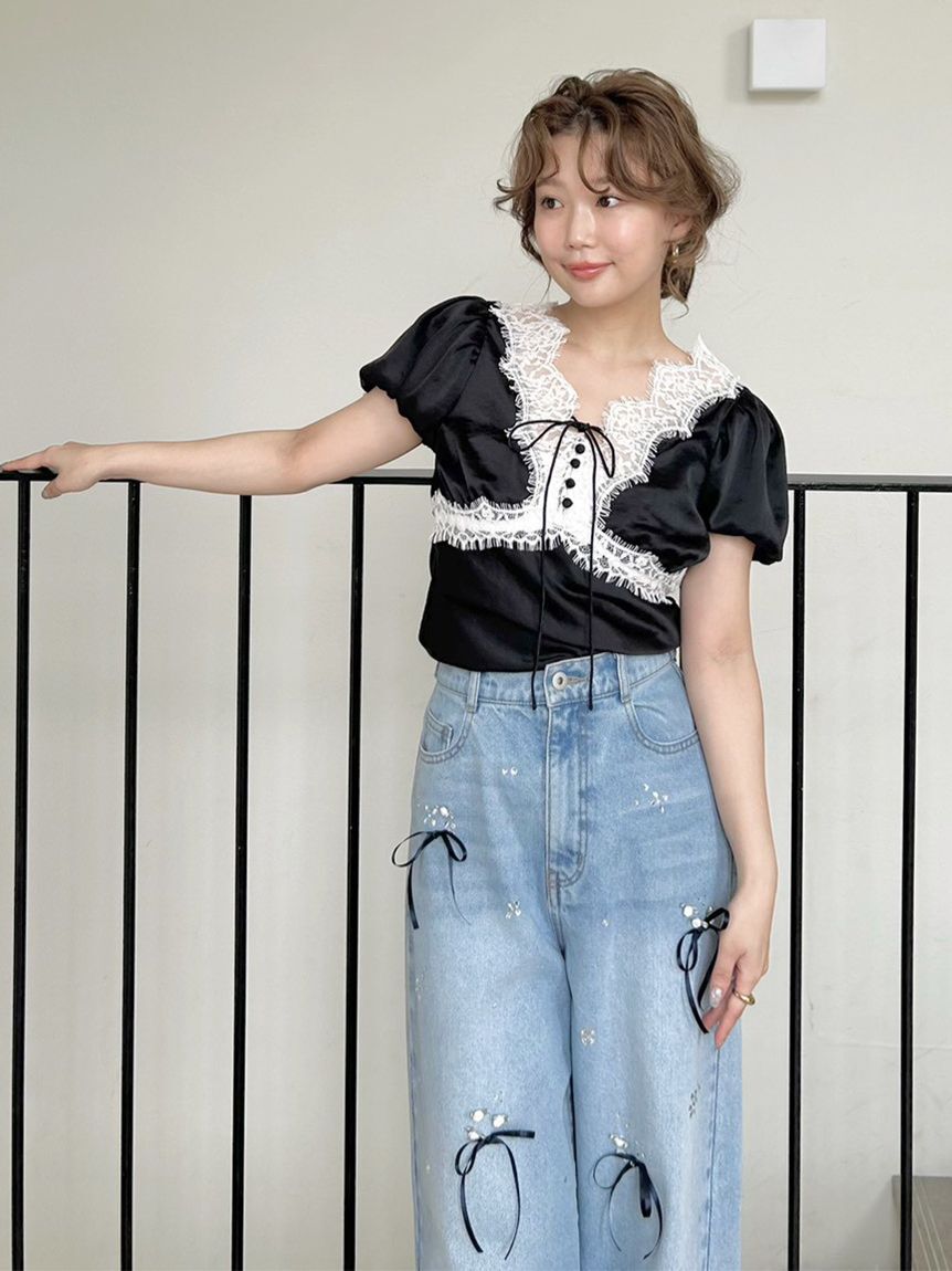 LILY BROWN「ヴィンテージレースサテントップス」|Tシャツ・カットソー|