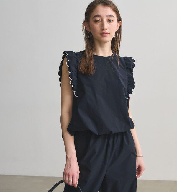 UNITED ARROWS「スカラップ フリル オールインワン パンツ ‐はっ水 UVカット 防しわ ウォッシャブル‐」|オールインワン|