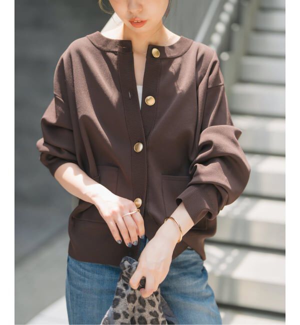 Spick and Span「《WEB限定 / 追加》ウォッシャブルクルーネックカーディガン」|カーディガン|ブラウン