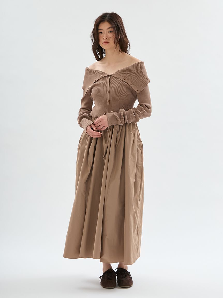 emmi atelier「オフショルカラーニットドッキングワンピース」|ワンピース|