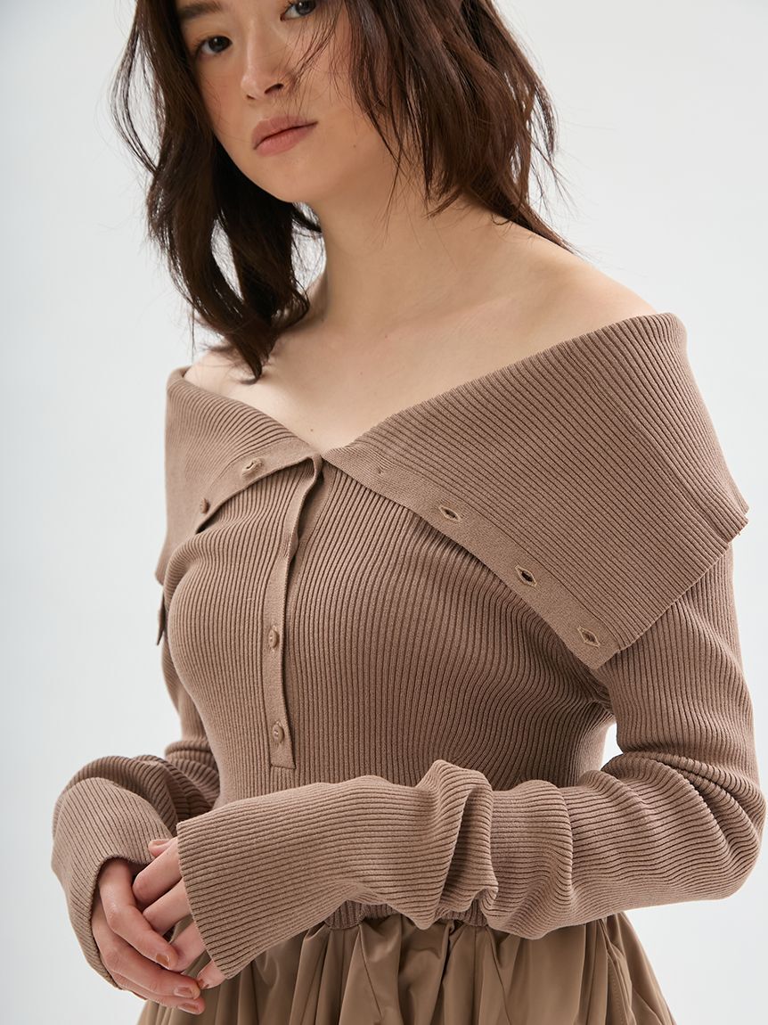 emmi atelier「オフショルカラーニットドッキングワンピース」|ワンピース|
