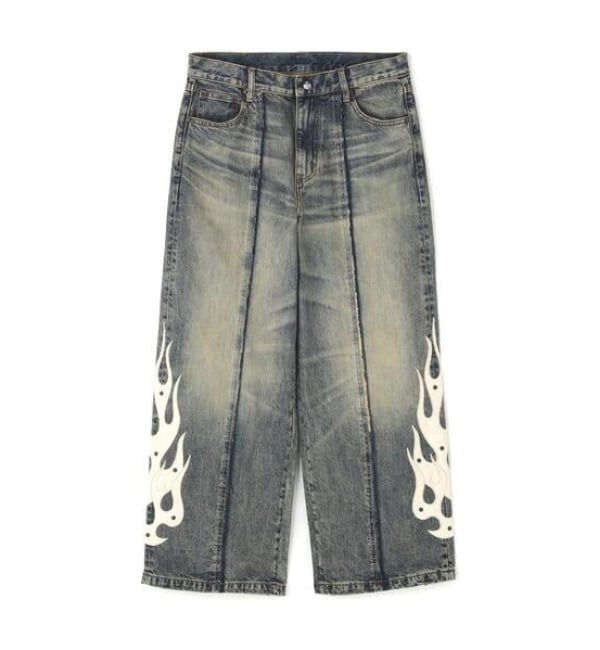 JOINT WORKS「SUPPLIER / サプライヤー Fire Tribal Leather Patch Baggy」|デニム|ブルー A