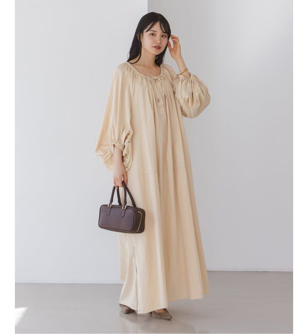 NOBLE「《NOBLE別注》【洗える】venit/ヴェニット コットンシルクバルーンスリーブワンピース」|ワンピース|