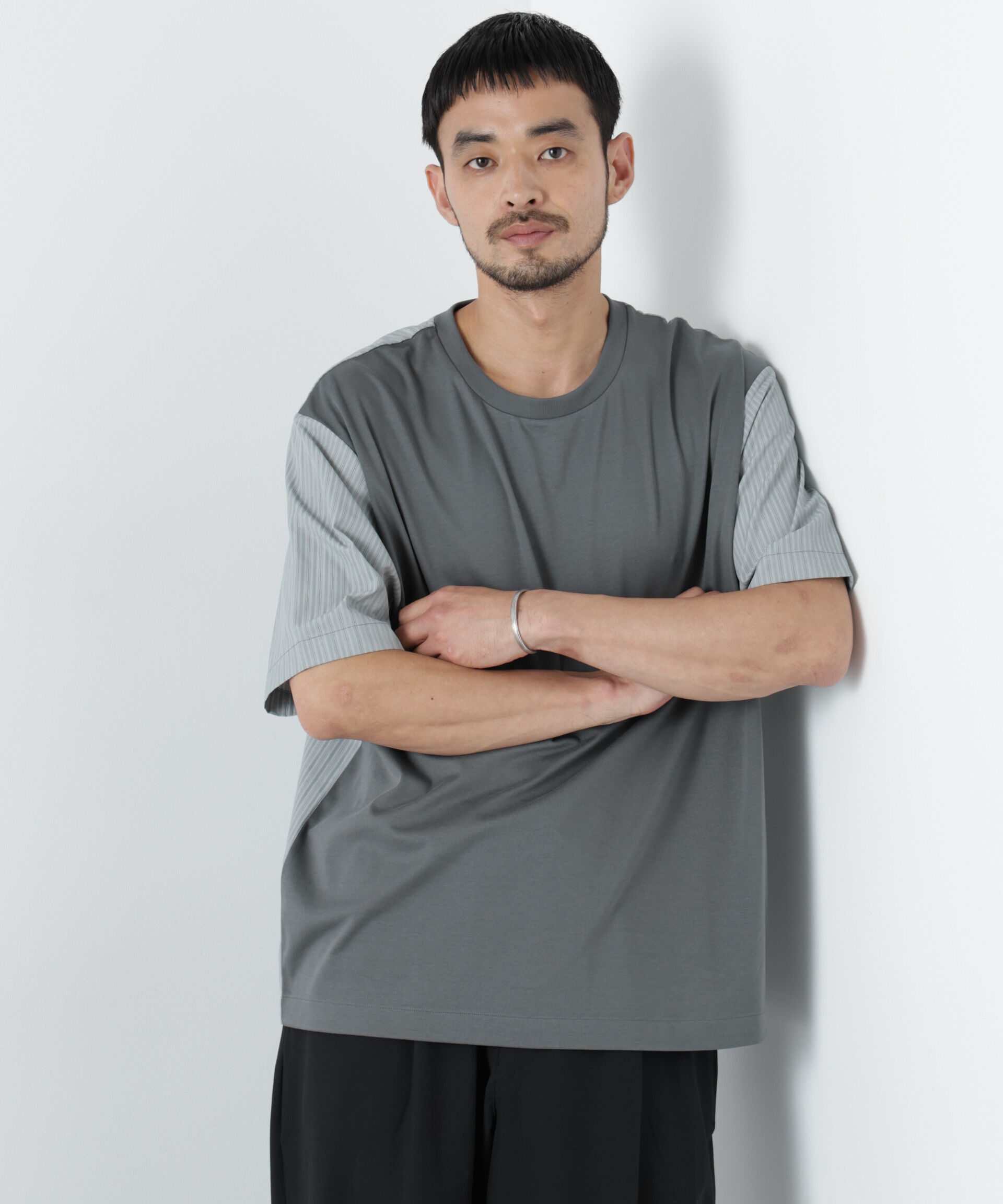 nano･universe「スムース布帛ドッキングTシャツ 半袖」|Tシャツ・カットソー|グレー