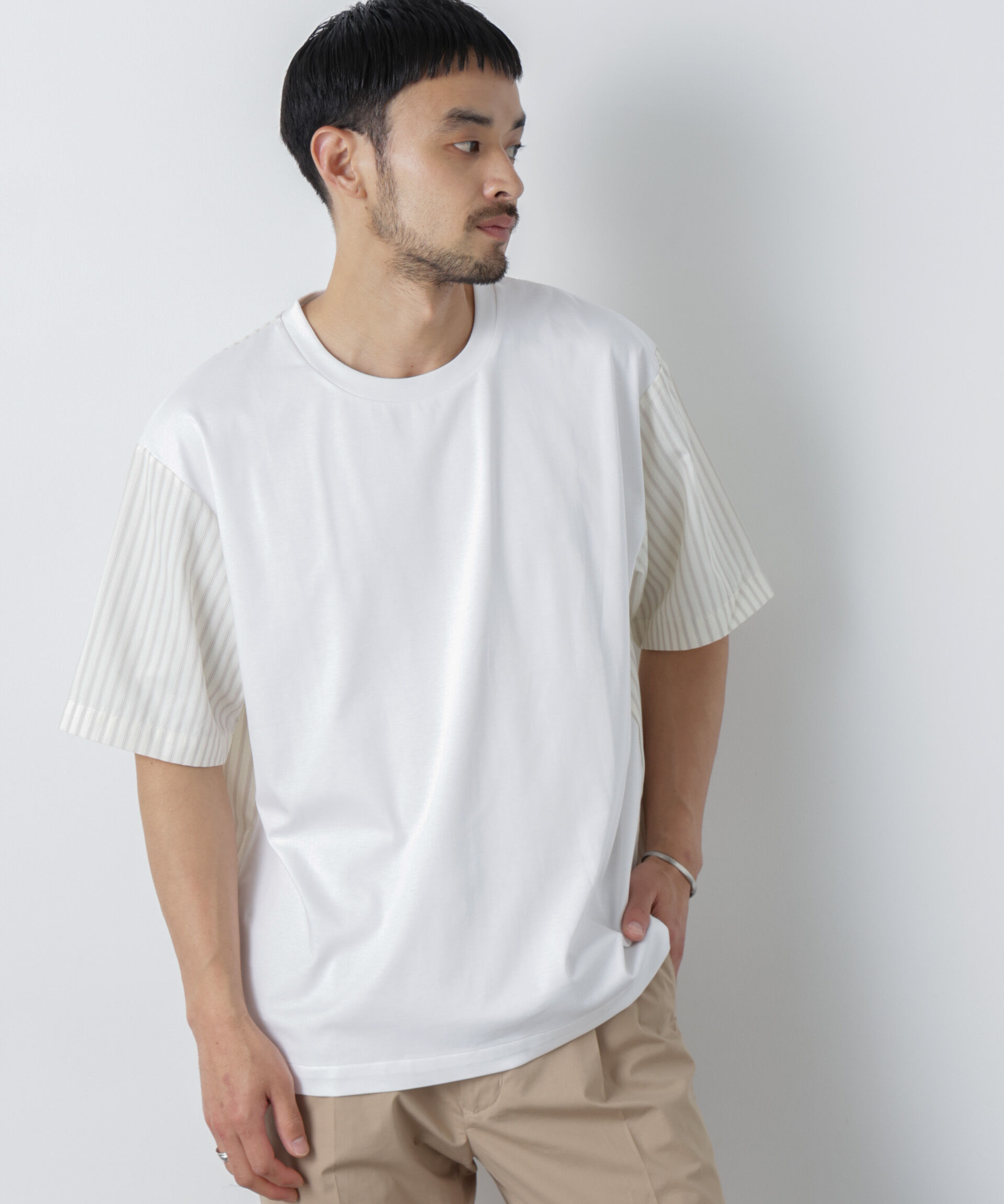 nano･universe「スムース布帛ドッキングTシャツ 半袖」|Tシャツ・カットソー|ホワイト