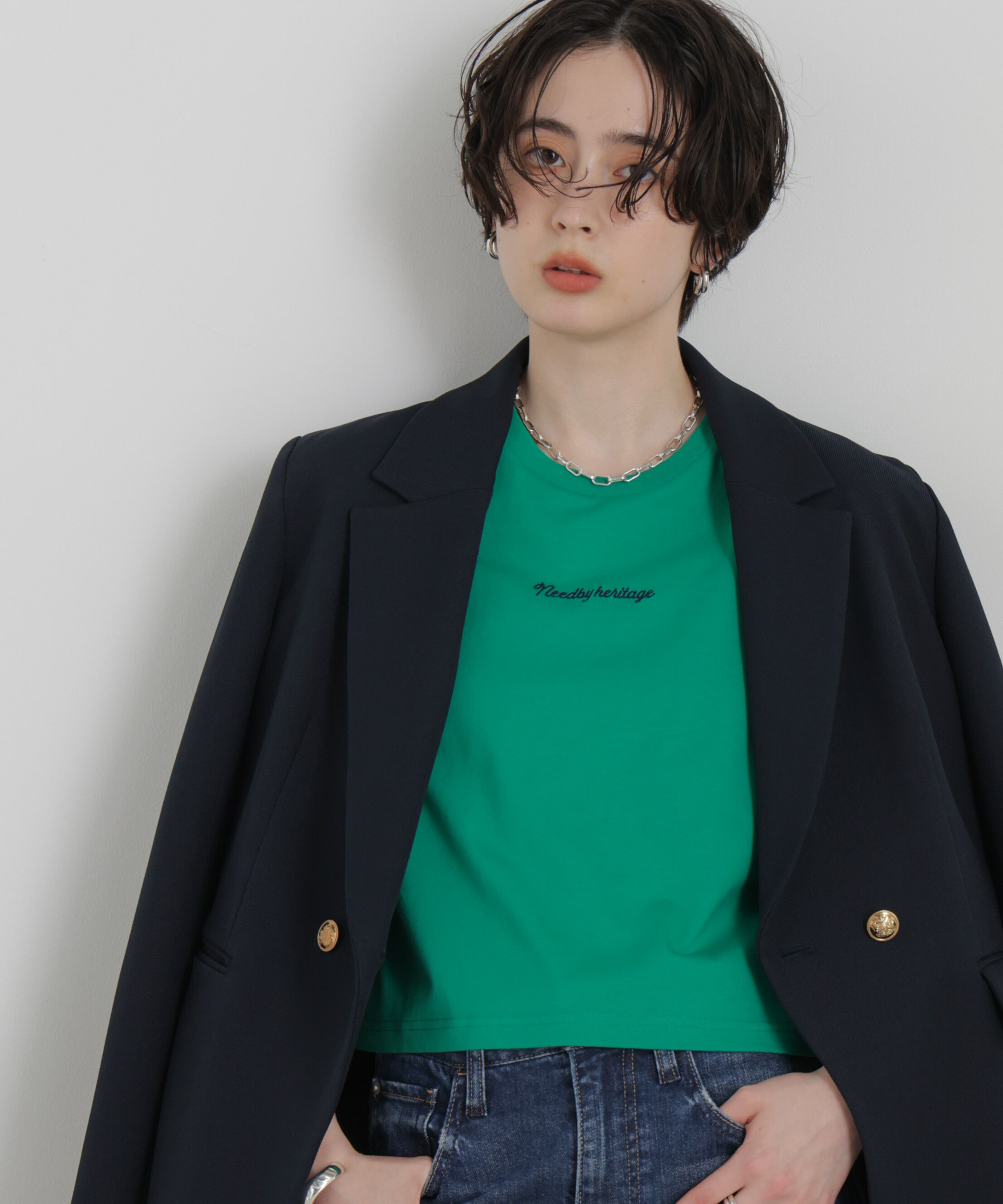 NANO universe「NEEDBY heritage/別注 CROPPED TEE」|Tシャツ・カットソー|グリーン