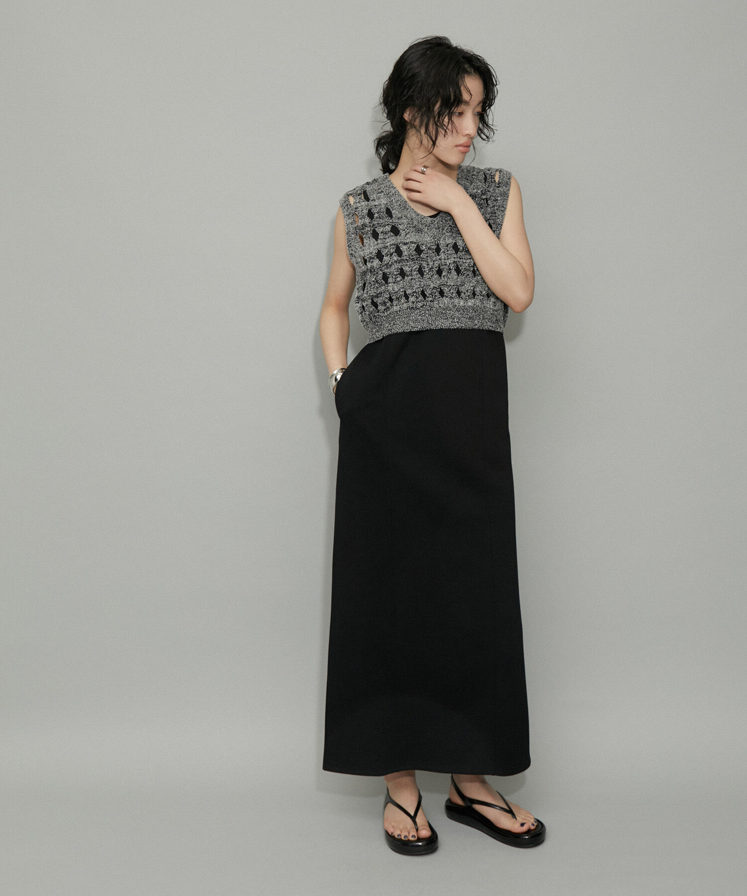 ADAM ET ROPE'「【再入荷・WEB限定・セットアイテム】パターンニットジレコンビワンピース」|ワンピース|