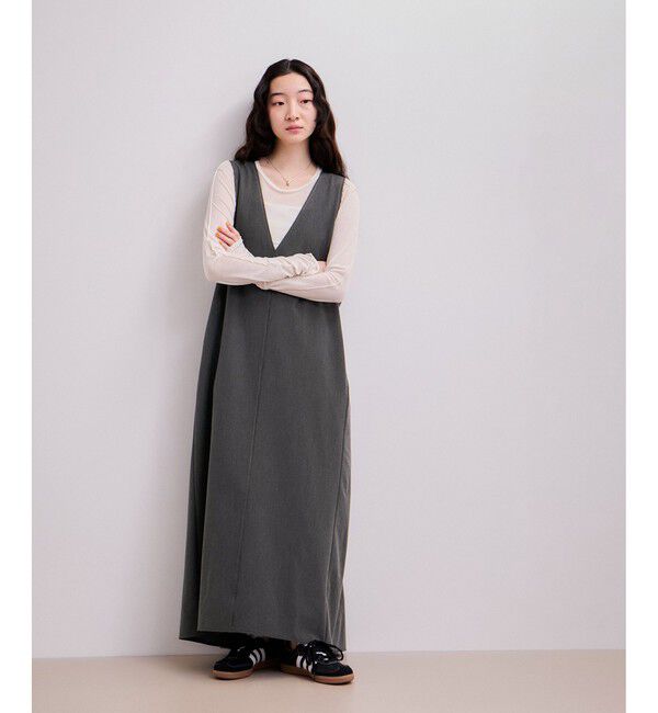 ADAM ET ROPE'「【WEB限定】カットオフノースリーブワンピース」|ワンピース|チャコール(06)