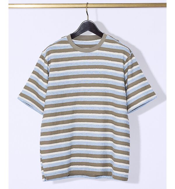 ABAHOUSE「メランジボーダー 半袖Tシャツ【予約】」|Tシャツ・カットソー|カーキ
