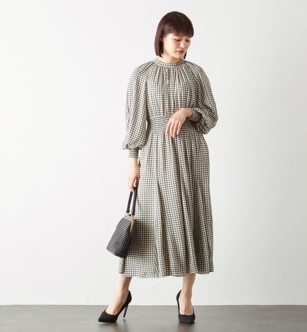  「千鳥プリントウエストシャーリングワンピース」|ワンピース|