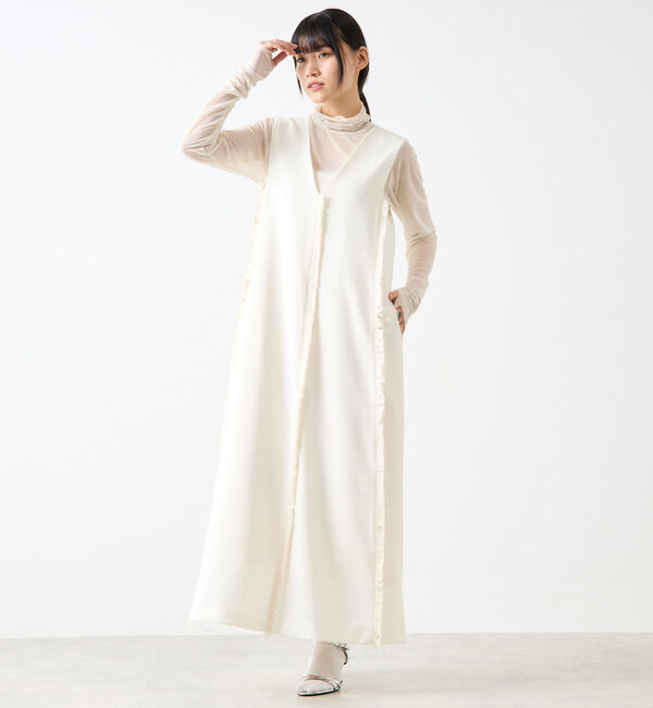 Soffitto「麻調深Vネックフリンジストレッチワンピース」|ワンピース|