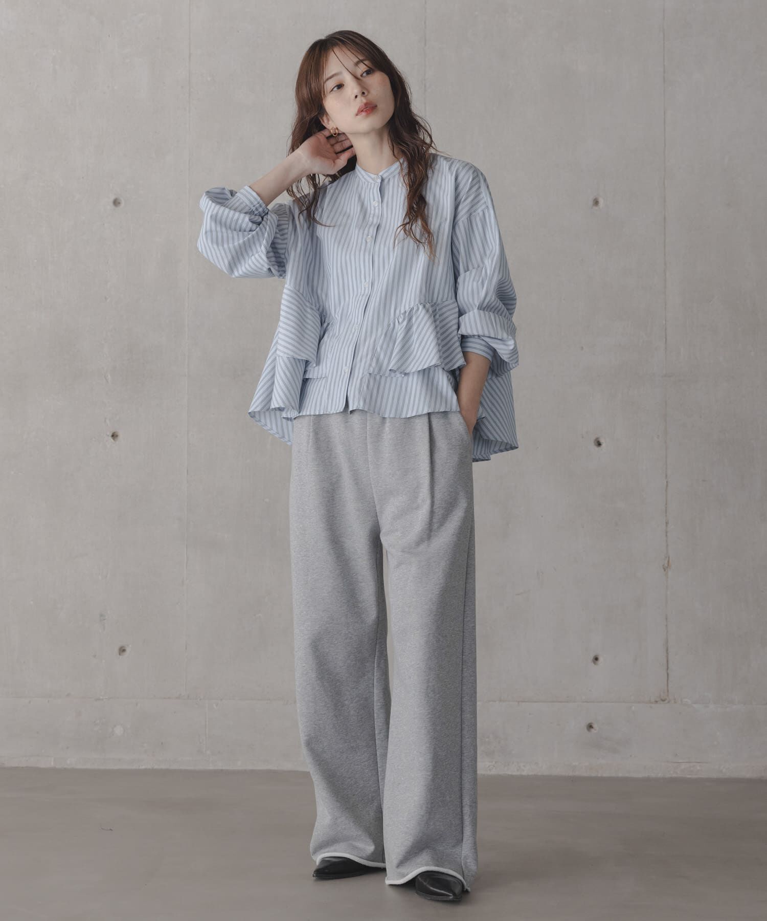 Sonny Label 「『WEB限定』バンドカラーフリルストライプシャツ」|シャツ・ブラウス|
