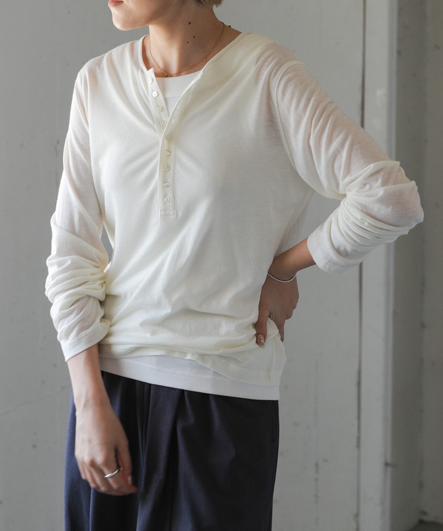 URBAN RESEARCH DOORS「FORK&SPOON　ウール混ヘンリーネックカットソー」|Tシャツ・カットソー|
