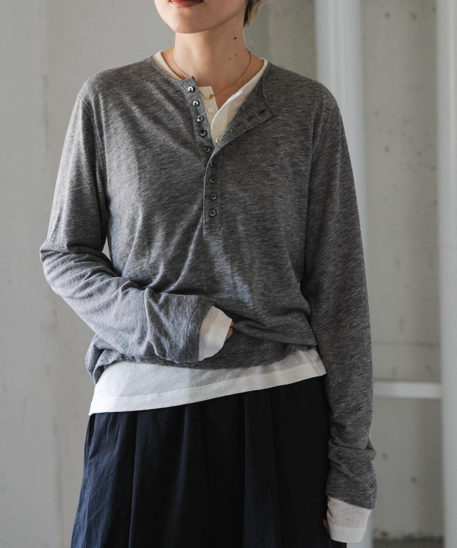 URBAN RESEARCH DOORS「FORK&SPOON　ウール混ヘンリーネックカットソー」|Tシャツ・カットソー|グレー
