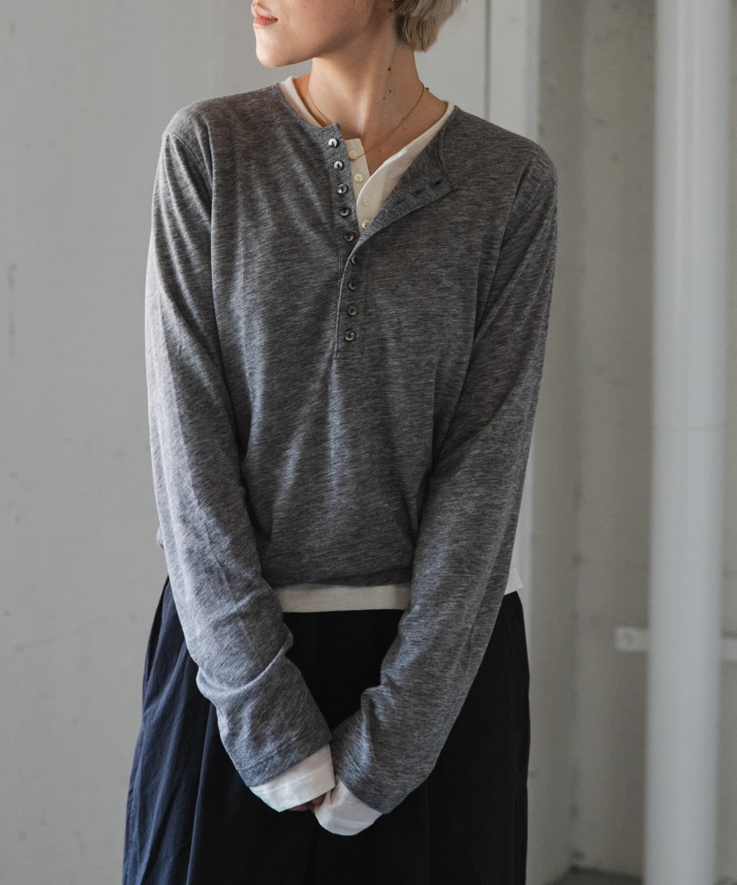 URBAN RESEARCH DOORS「FORK&SPOON　ウール混ヘンリーネックカットソー」|Tシャツ・カットソー|