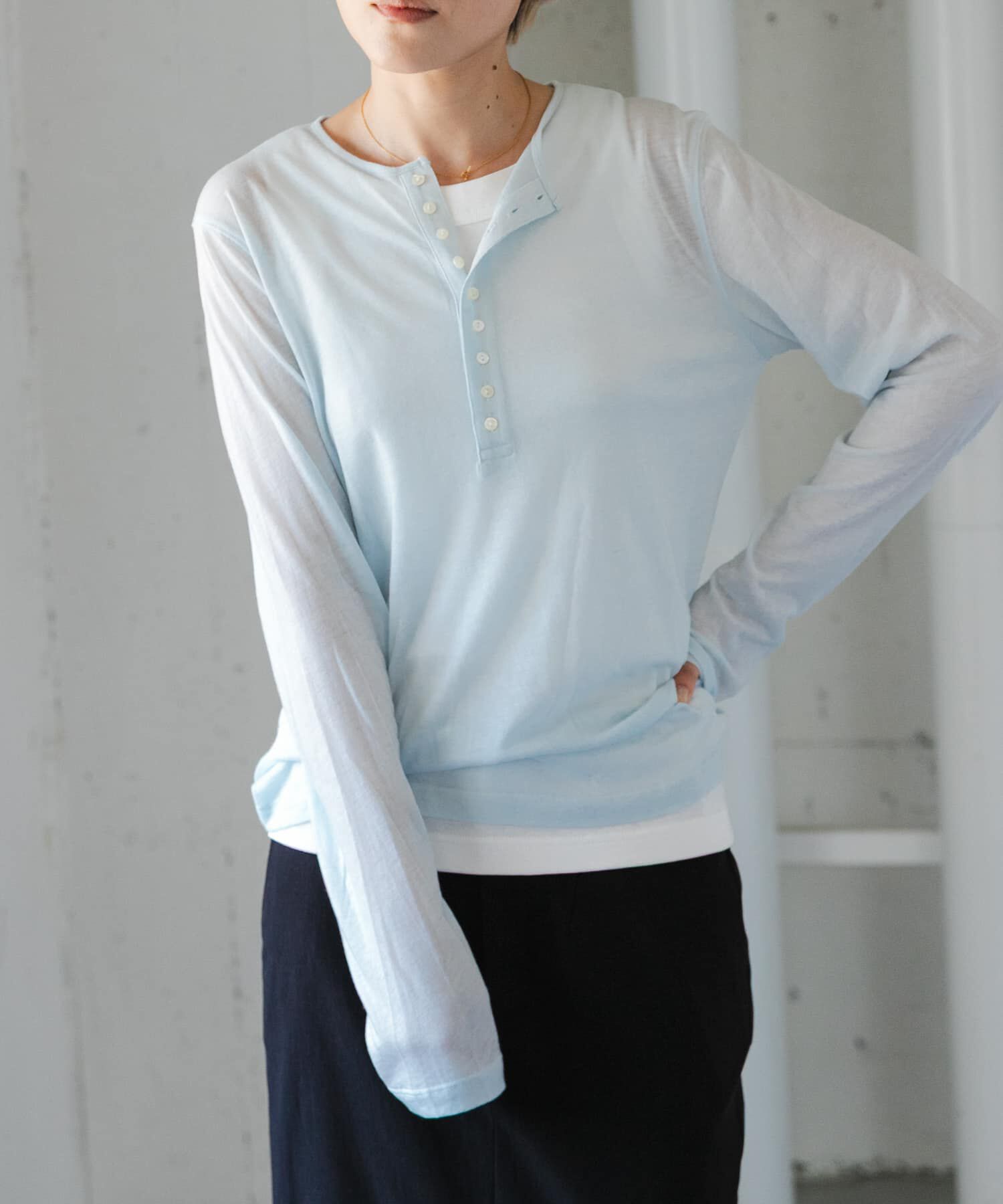 URBAN RESEARCH DOORS「FORK&SPOON　ウール混ヘンリーネックカットソー」|Tシャツ・カットソー|