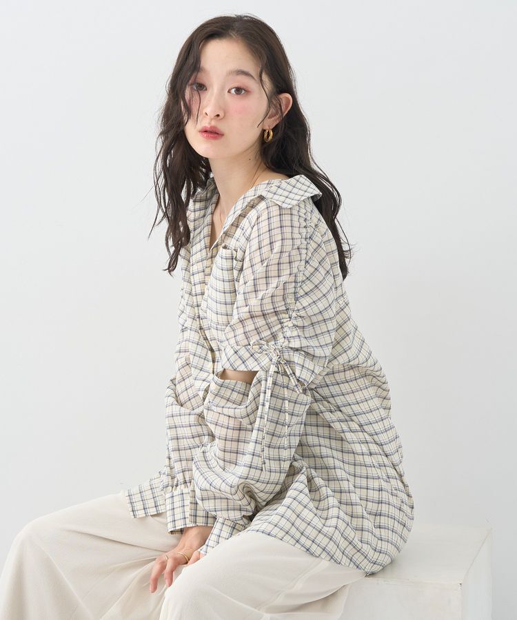 earth music&ecology「2wayショルダードロストリボンチェックシャツ」|シャツ・ブラウス|Cream
