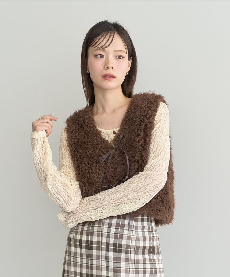 earth music&ecology「フロントボタンレースプルオーバー」|Tシャツ・カットソー|