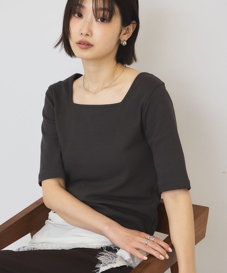 AMERICAN HOLIC「【接触冷感・UVカット】スクエアネック5分袖プルオーバー」|Tシャツ・カットソー|
