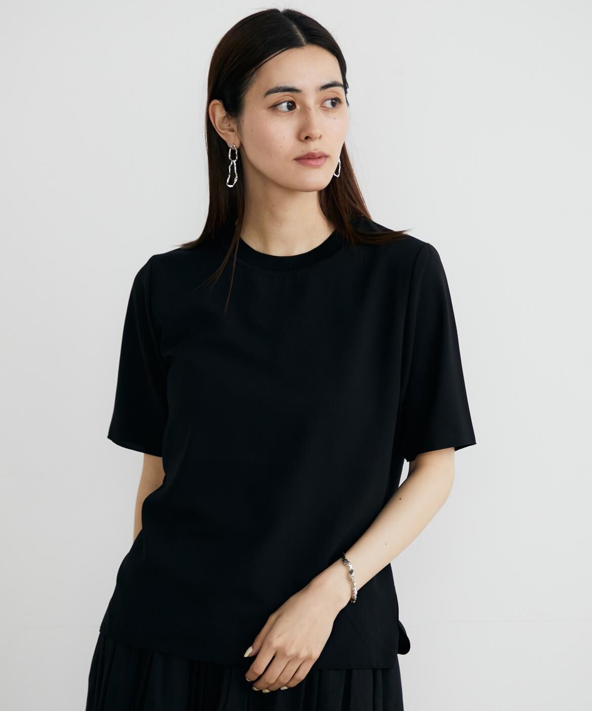 INED「《大きいサイズ》ニットリブクルーネックTブラウス」|Tシャツ・カットソー|
