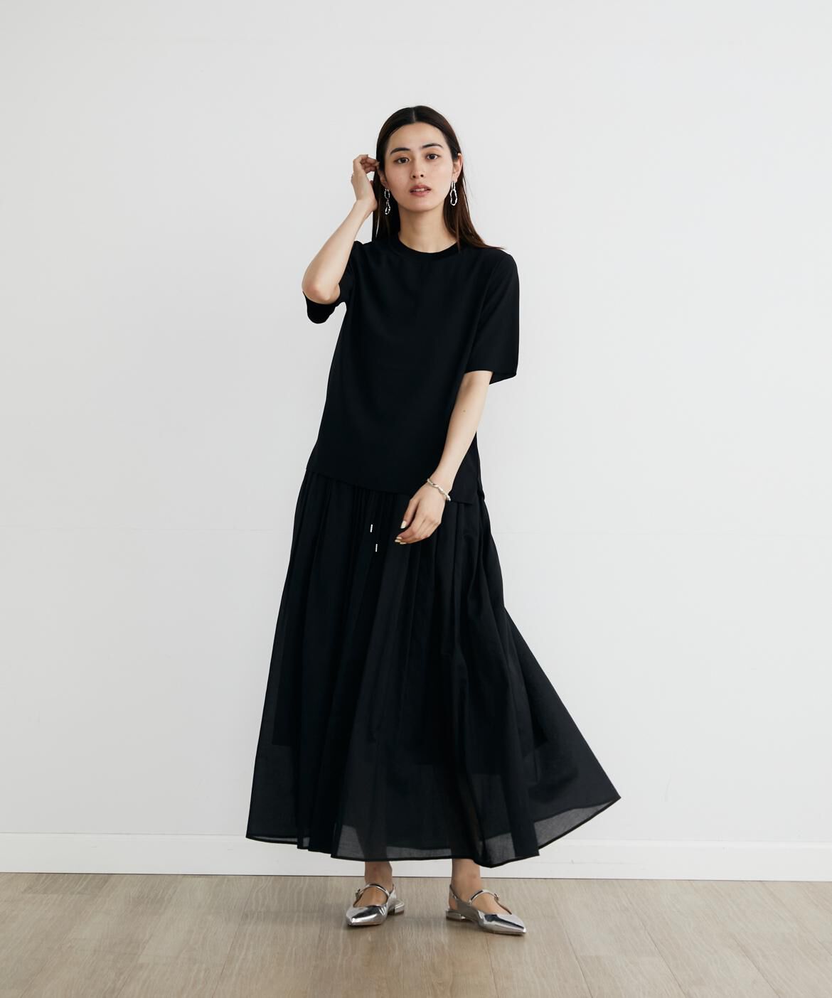 INED「《大きいサイズ》ニットリブクルーネックTブラウス」|Tシャツ・カットソー|