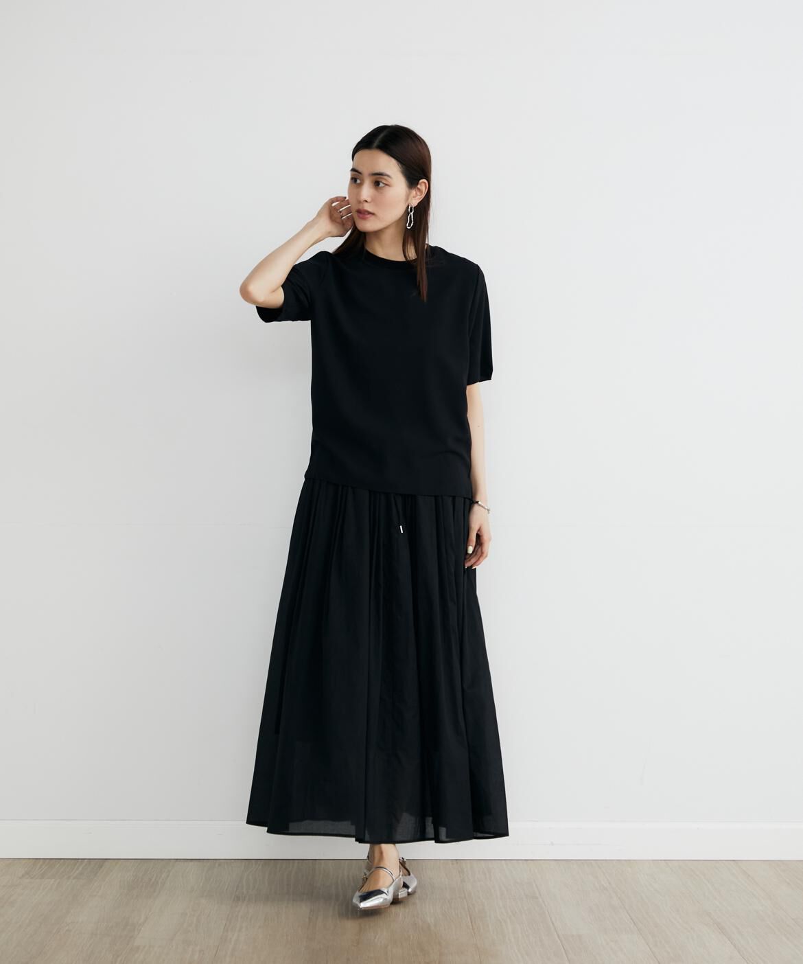 INED「《大きいサイズ》ニットリブクルーネックTブラウス」|Tシャツ・カットソー|
