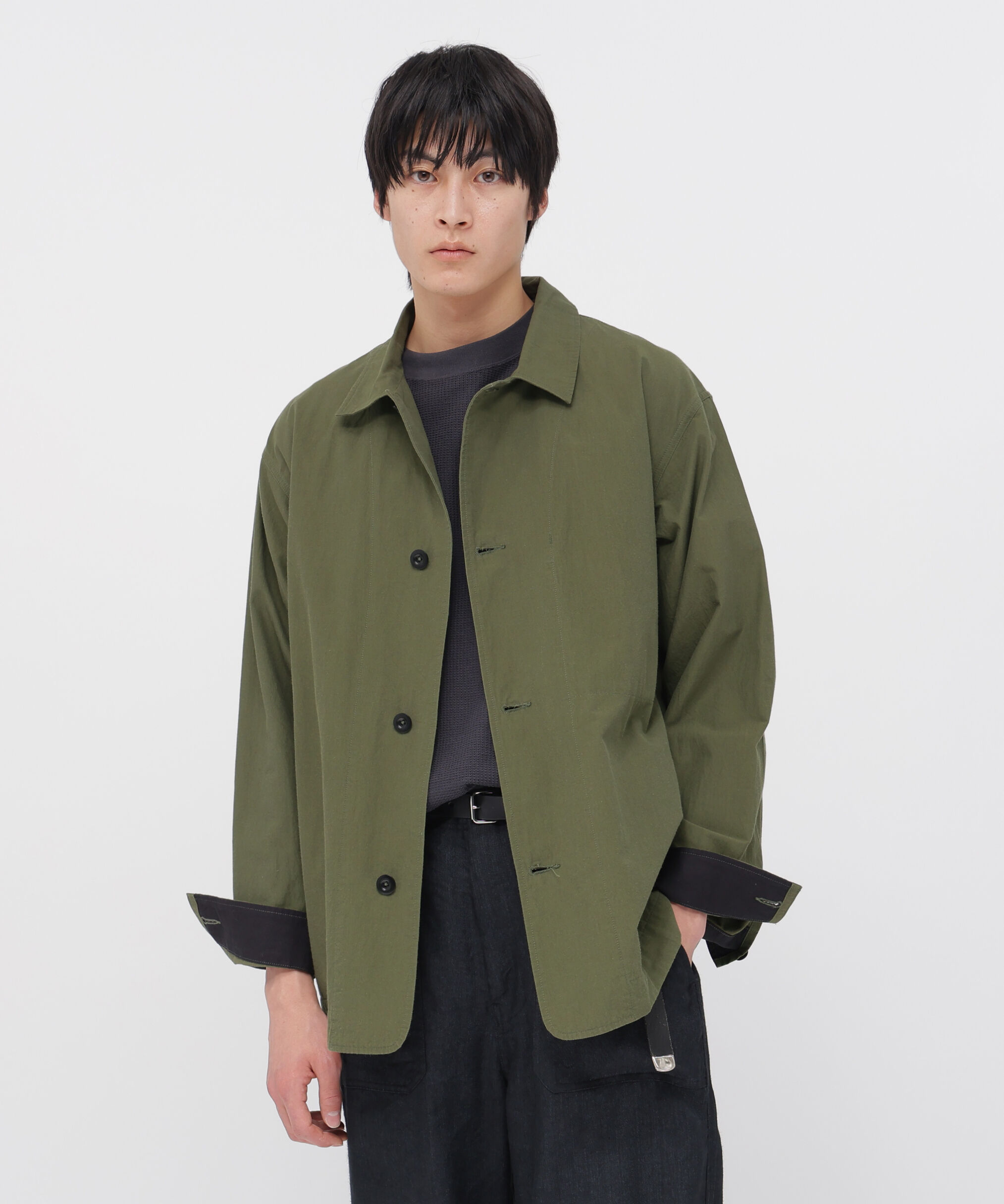 MHL.「CRISP COTTON CHAMBRAY BLOUSON」|ブルゾン・スタジャン|OLIVE1