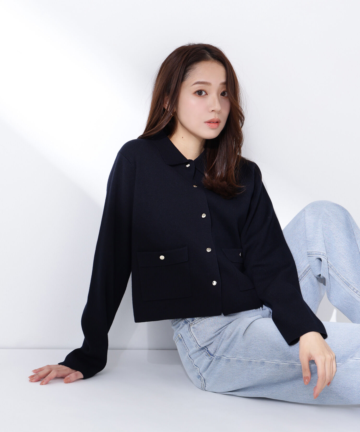  「〈ちょうど、いい服〉&ldquo;きちんと見え上手&rdquo;な襟付きニット」|ニット・セーター|ネイビー