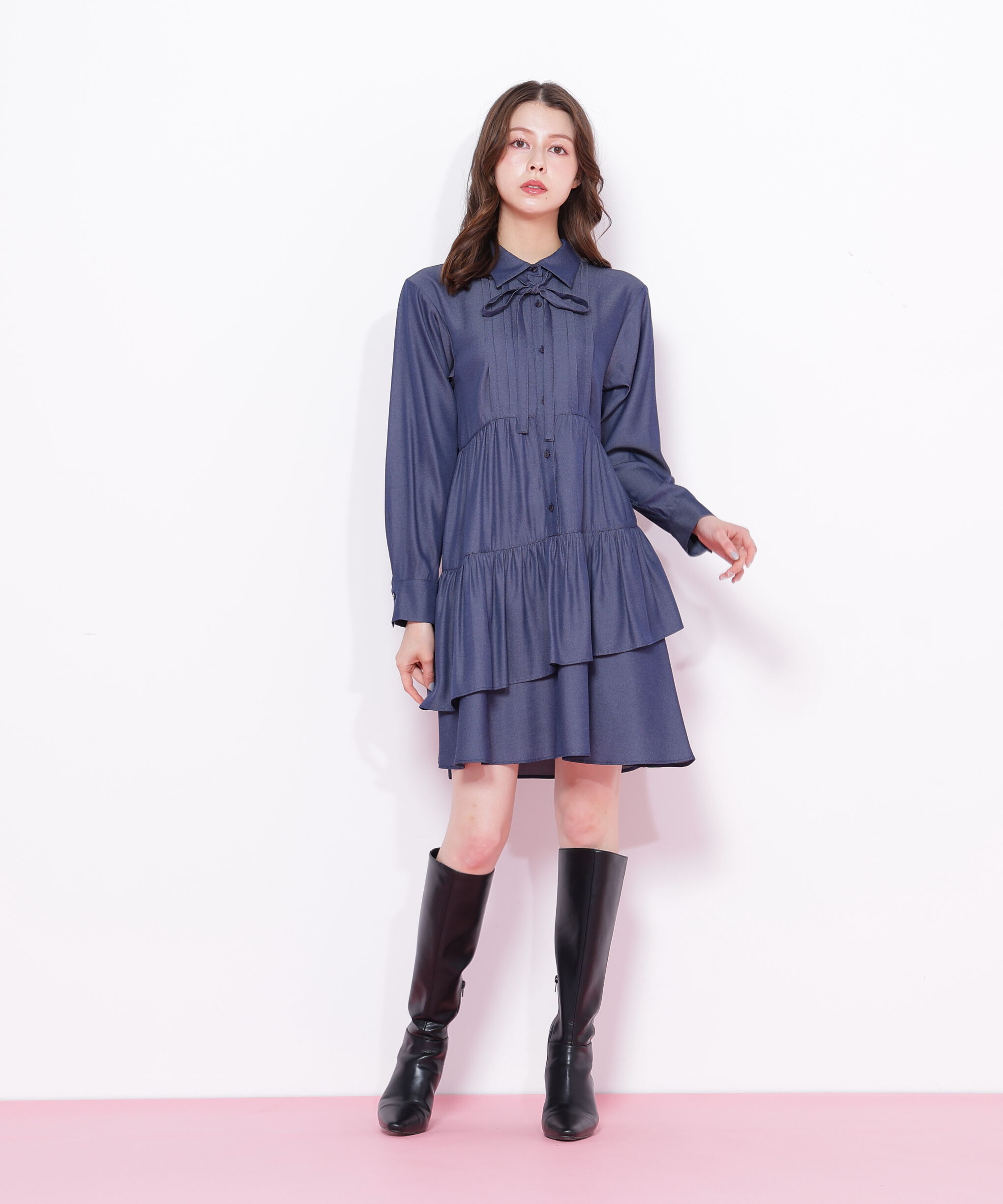  「ティアードミニシャツワンピース」|ワンピース|
