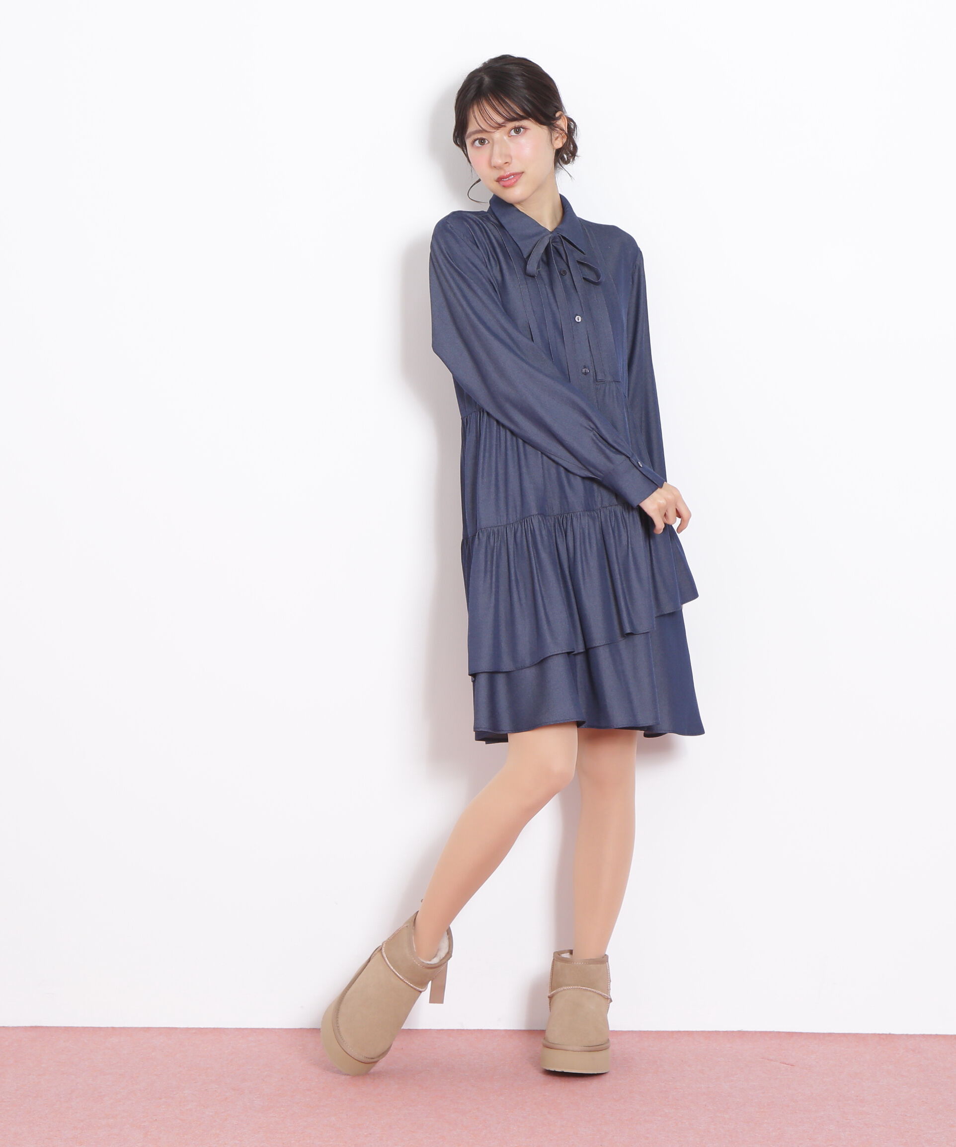  「ティアードミニシャツワンピース」|ワンピース|