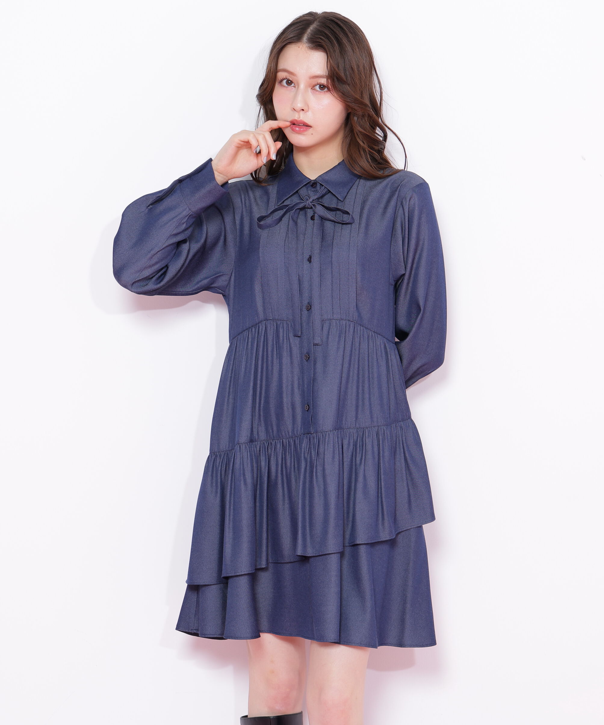  「ティアードミニシャツワンピース」|ワンピース|