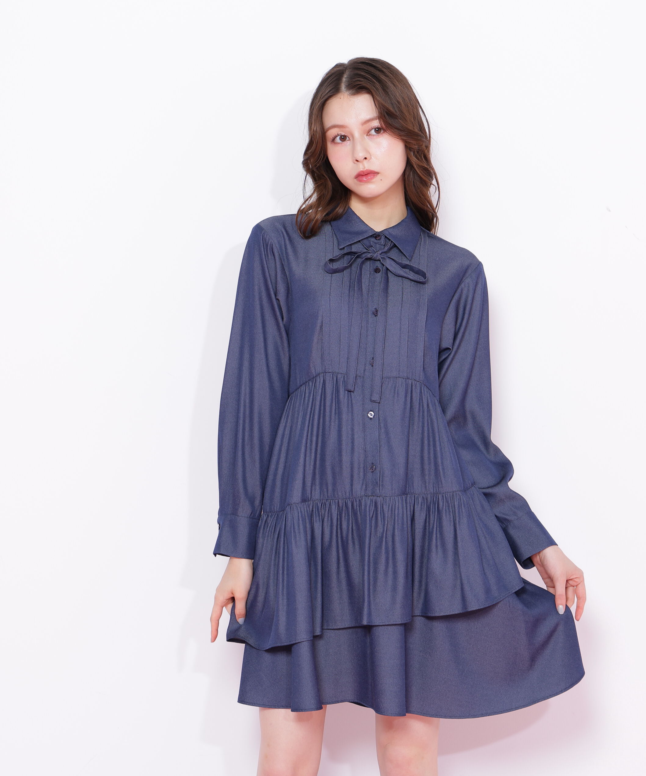 「ティアードミニシャツワンピース」|ワンピース|