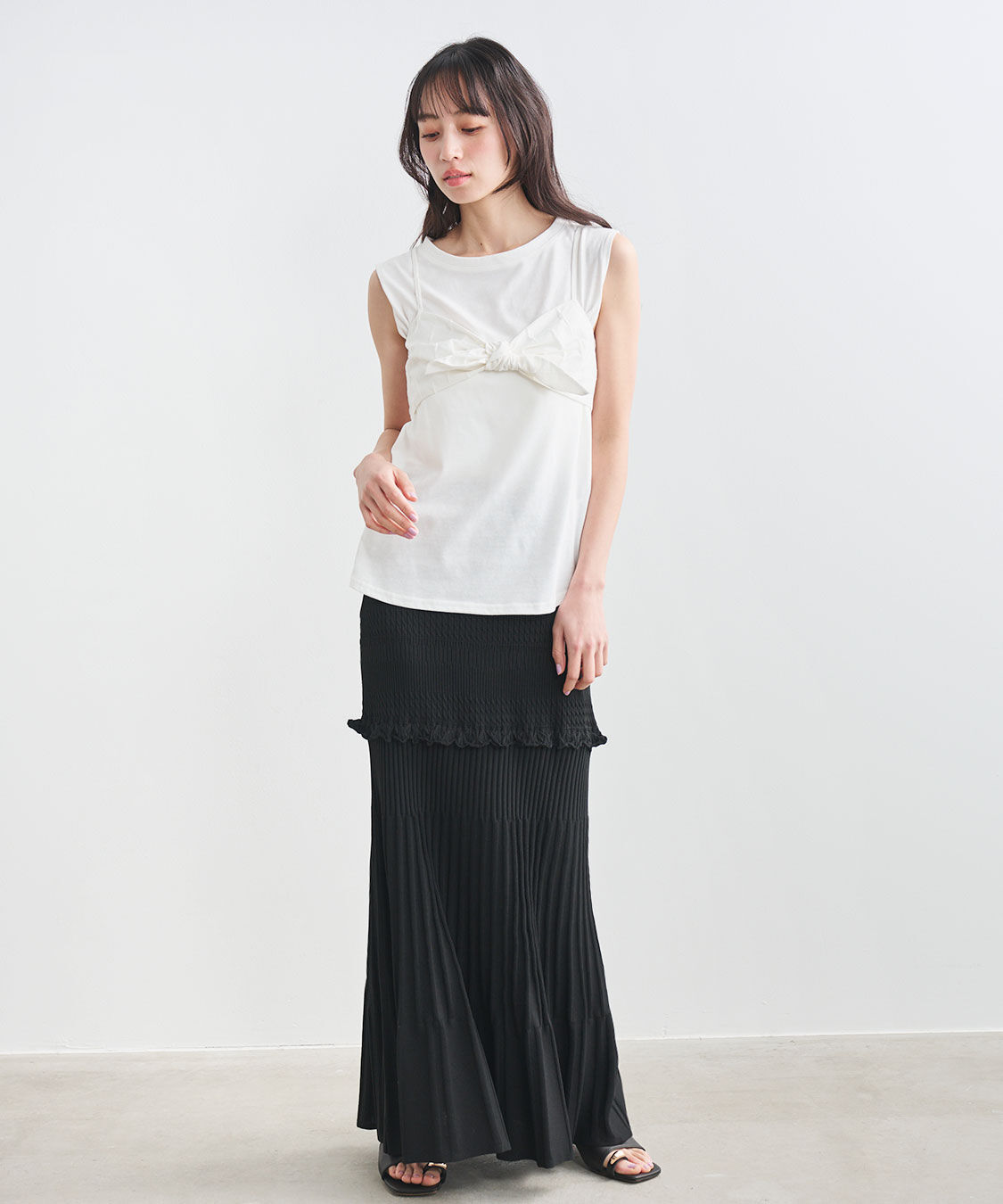 COCO DEAL「ジャカードリボンビスチェ&times;ノースリTシャツ」|Tシャツ・カットソー|
