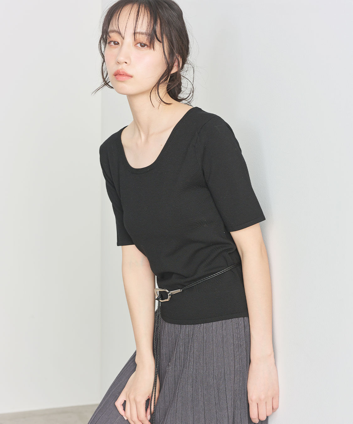 COCO DEAL「シルクブレンドUネックニットトップス」|ニット・セーター|